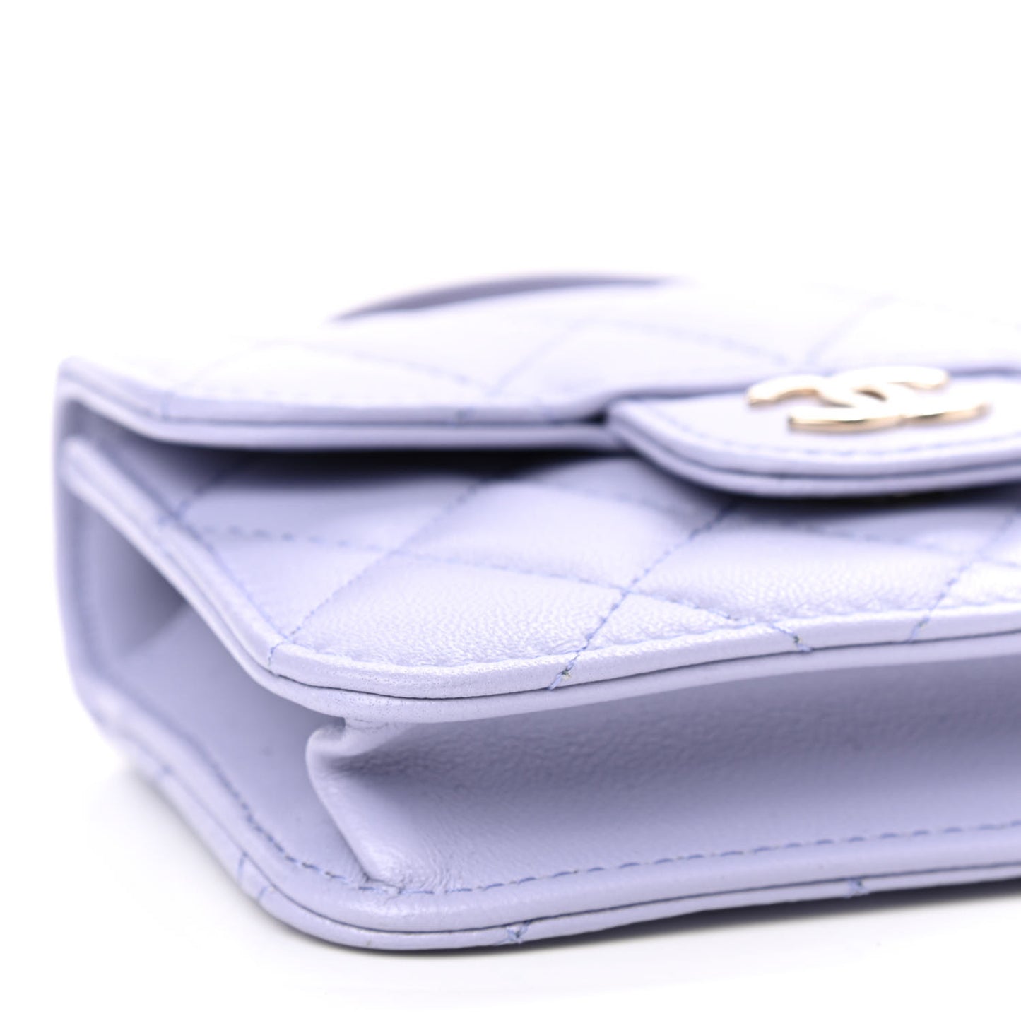 Lambskin Quilted Top Handle Flap Coin Purse With Chain Light Purple