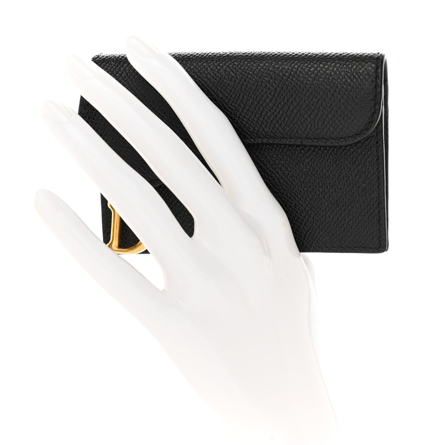 Grained Calfskin Saddle Card Holder Black