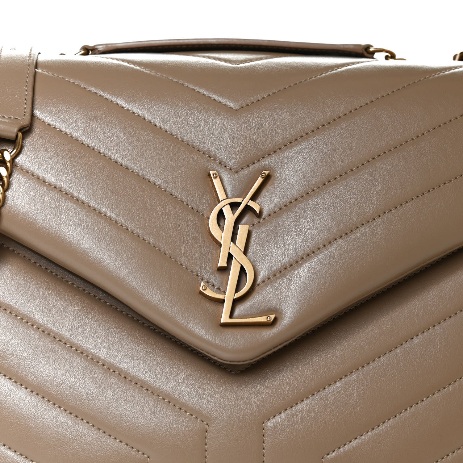 Saint Laurent Calfskin Y Quilted Monogram Medium Loulou Chain Satchel Dark Latte 9 of 13