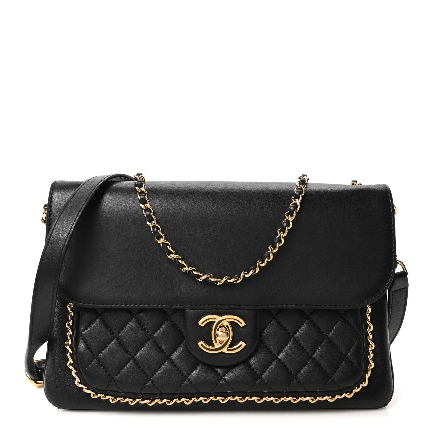 Chanel Lambskin Quilted Large CC Unchained Crossbody Black 1 of 19