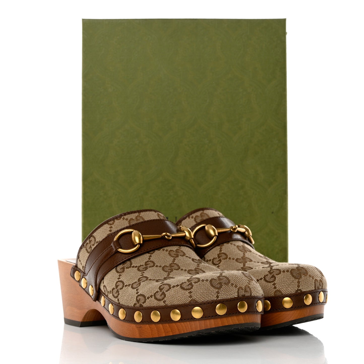 Monogram Goatskin Horsebit Clog Mules 36.5 Beige Ebony Brown Sugar