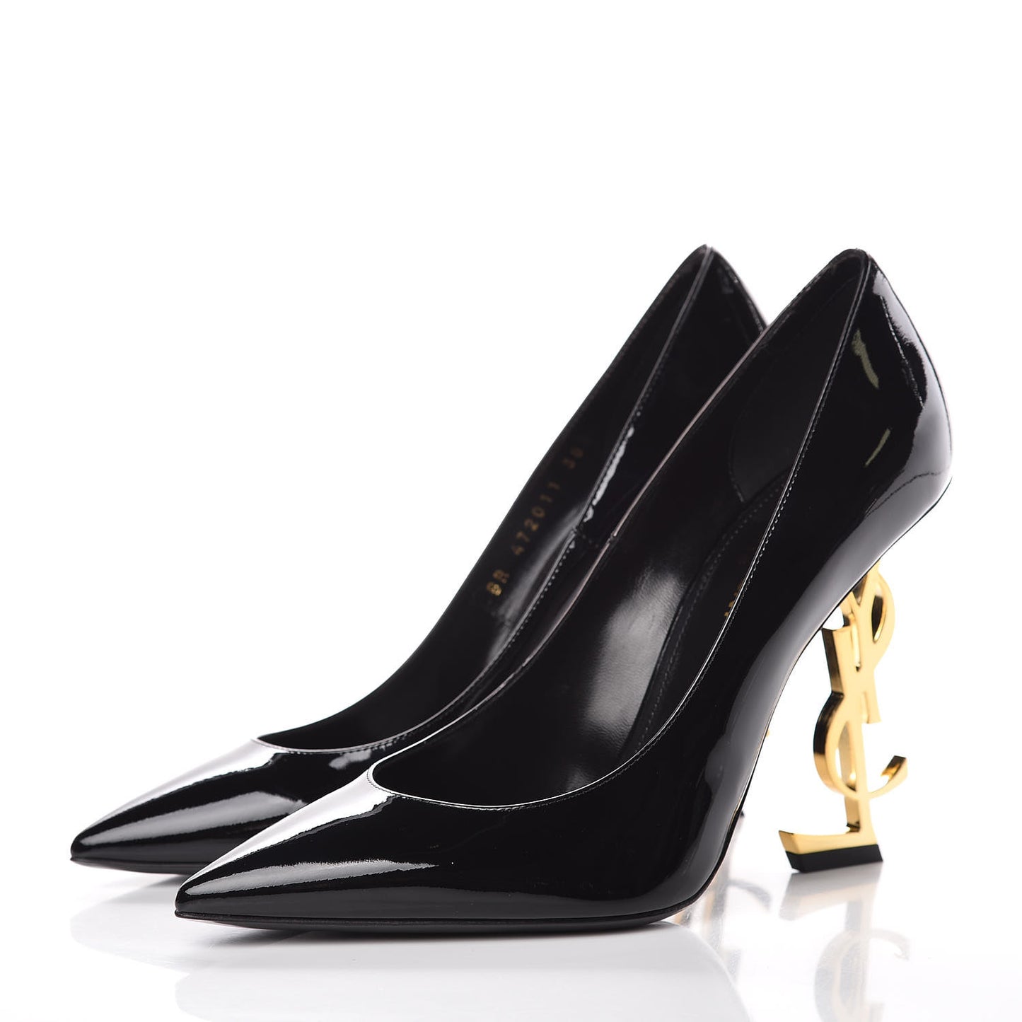 Patent Calfskin Opyum 110 Pumps 38 Black Gold