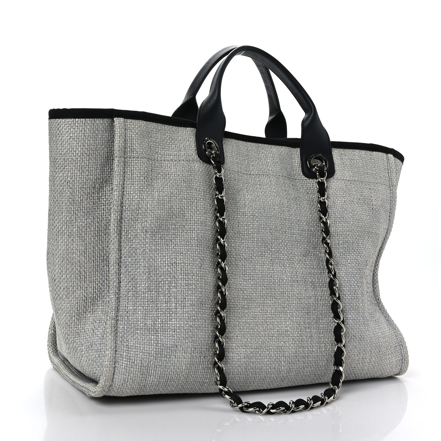 Woven Straw Raffia Medium Deauville Tote Grey