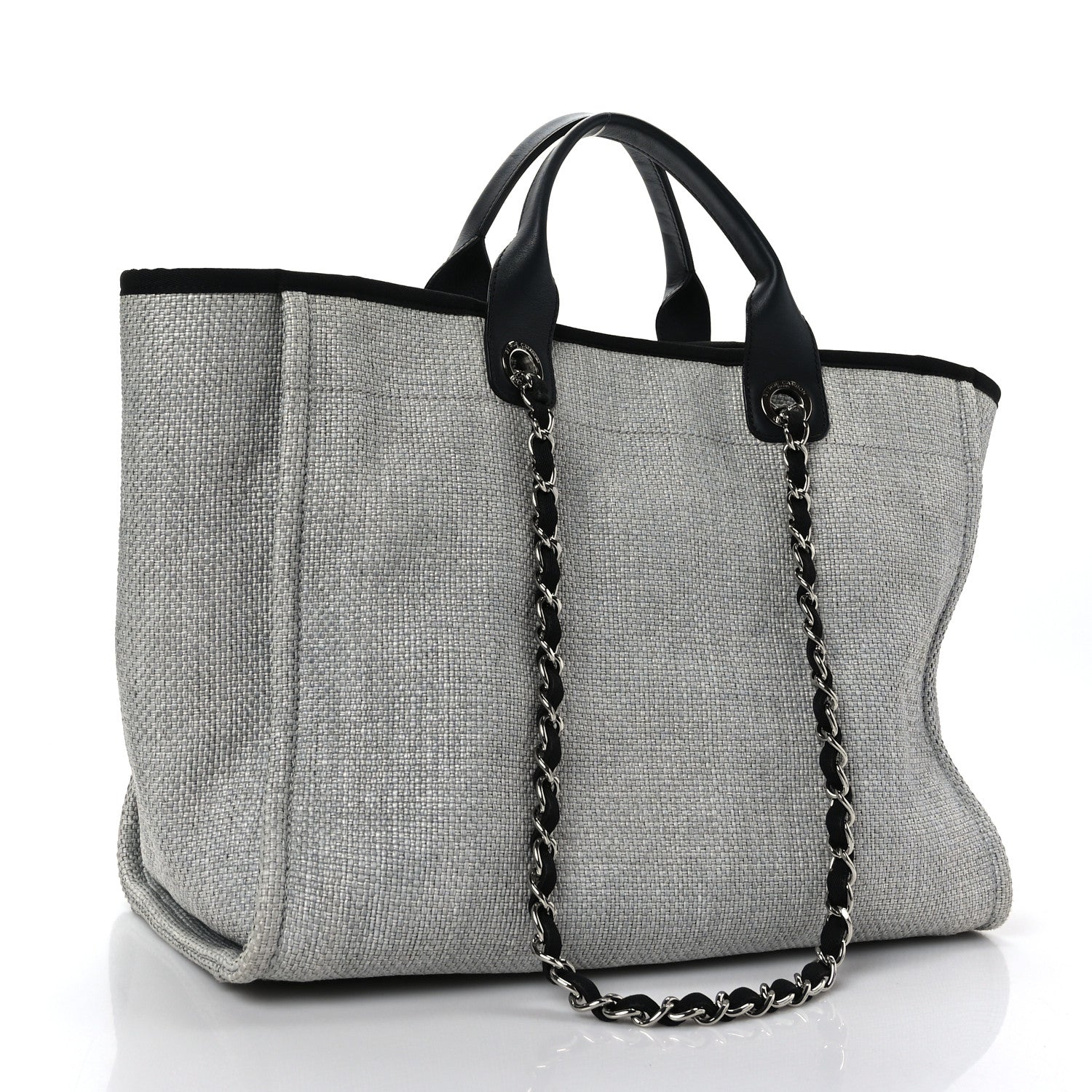 Chanel Woven Straw Raffia Medium Deauville Tote Grey 3 of 9