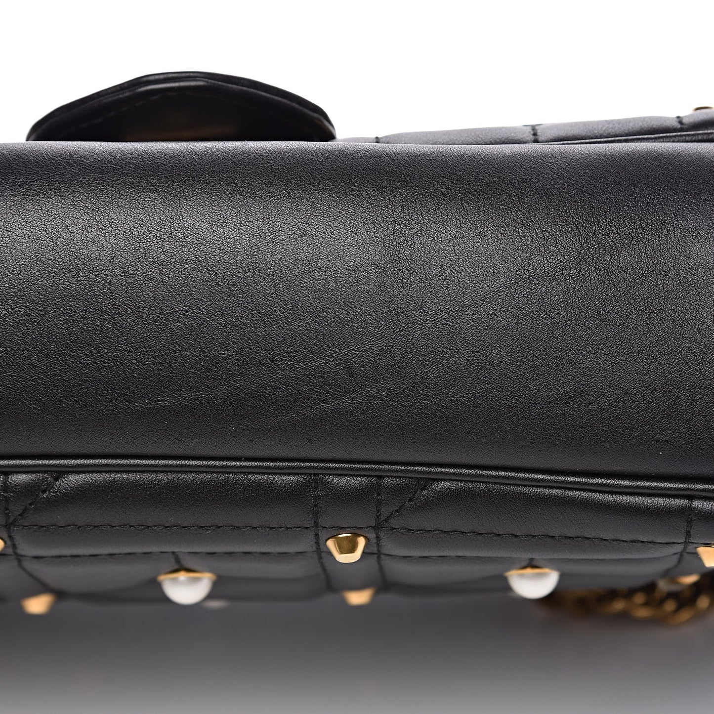Calfskin Matelasse Studded Medium Pearly GG Marmont Shoulder Bag Black
