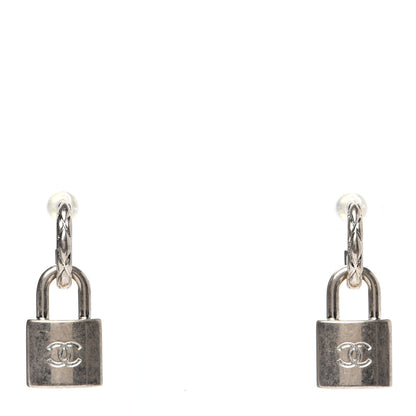 Chanel Metal Lock Drop Earrings Light Gold 1 of 6