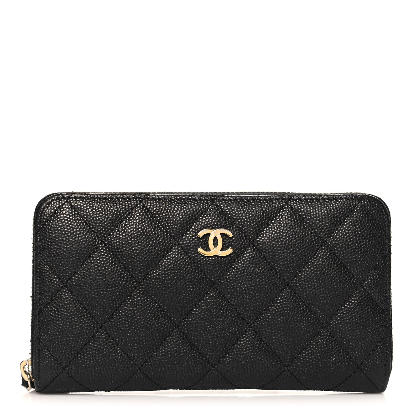 Caviar Quilted Medium Zip Around Wallet Black
