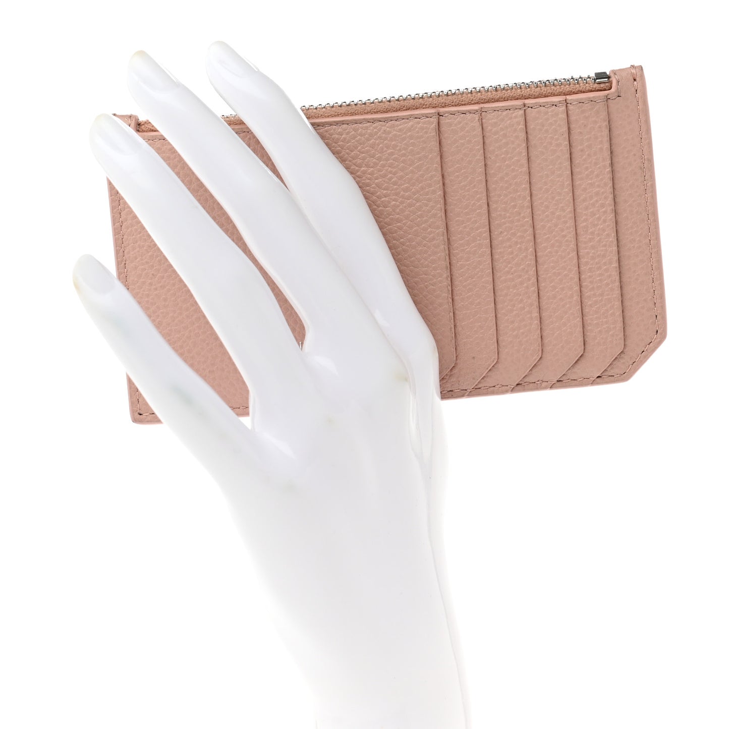 Grained Calfskin 5 Fragments Zip Pouch Card Holder Rose Antic