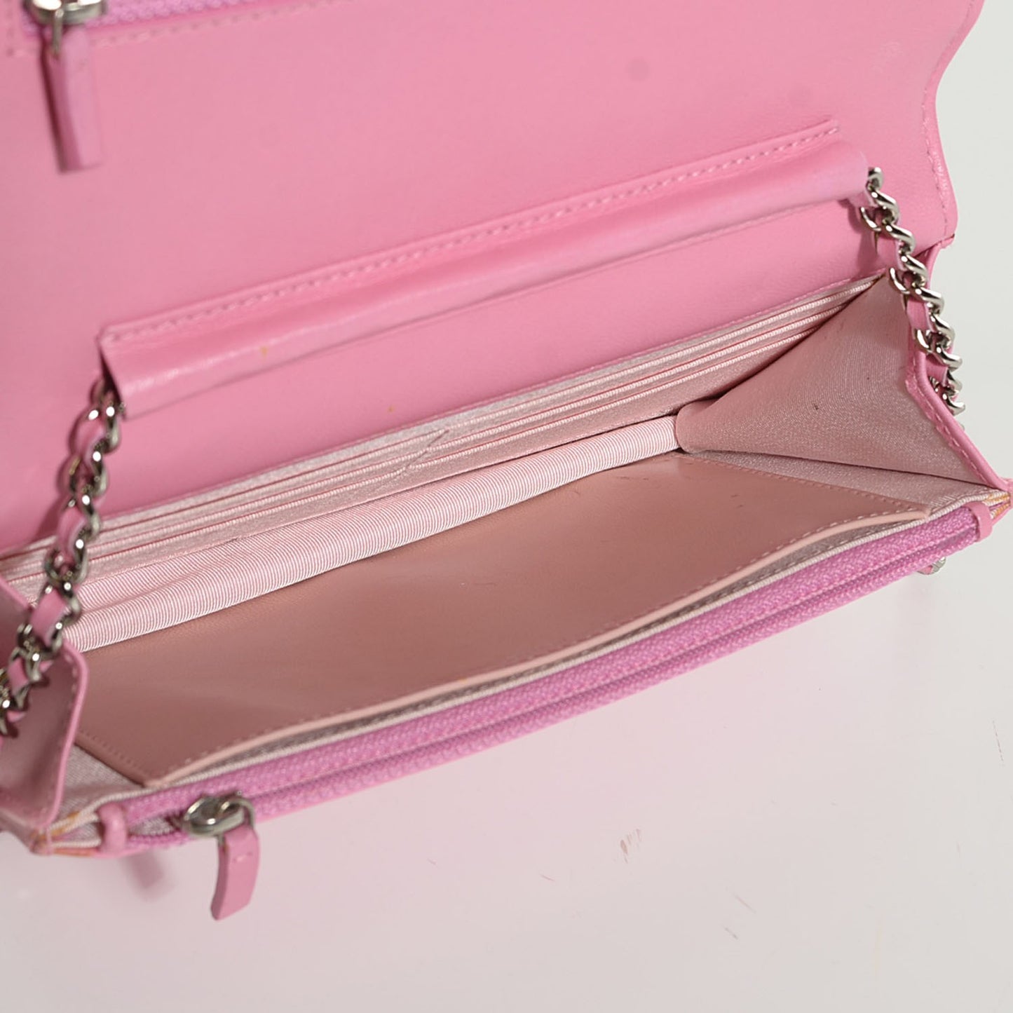 Lambskin Micro Quilted Wallet On Chain WOC Pink