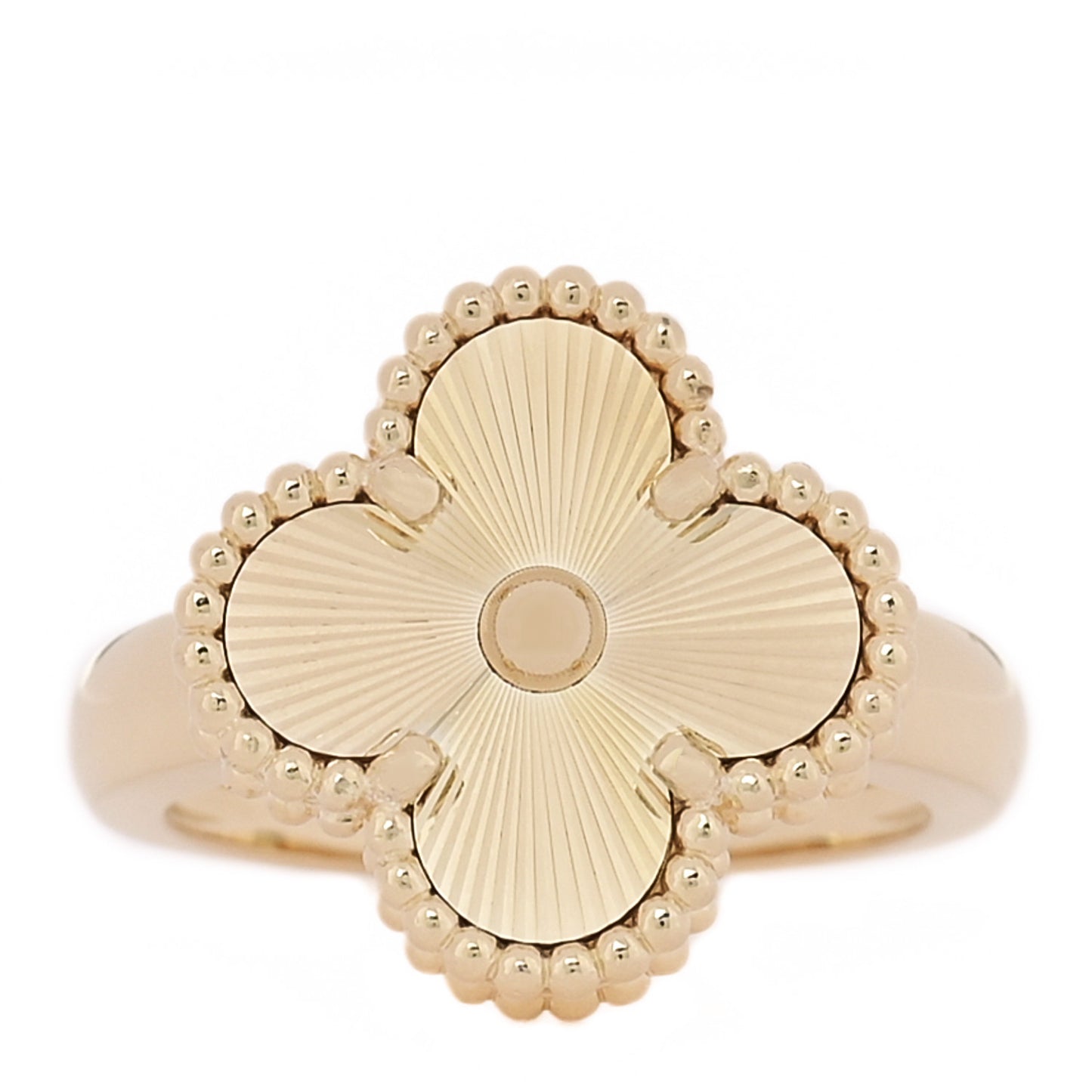 18K Yellow Gold Guilloche Vintage Alhambra Ring 49 4.75