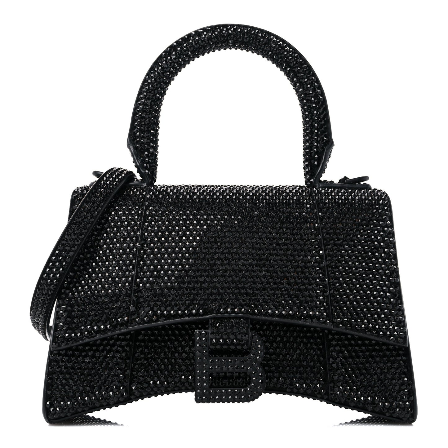 Strass Suede Hourglass Top Handle Bag XS Black Jet
