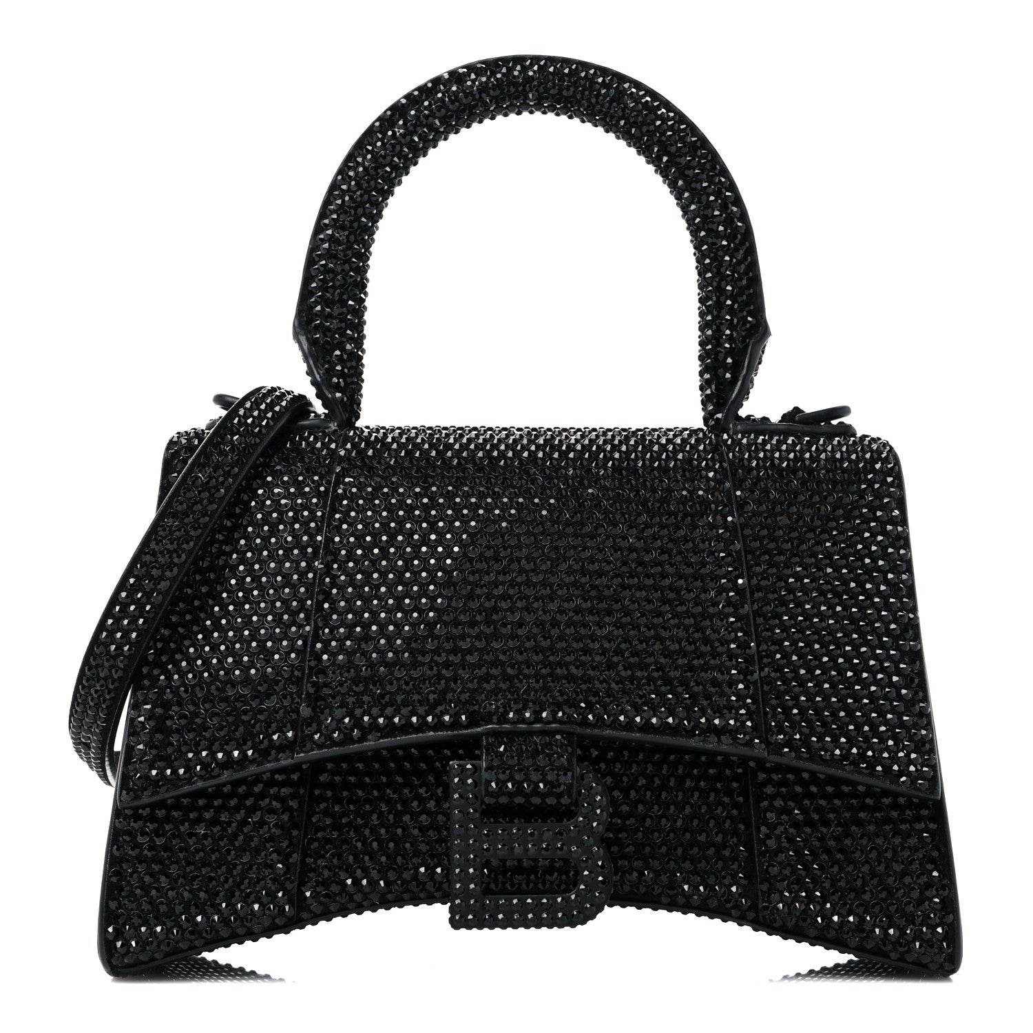 Balenciaga Strass Suede Hourglass Top Handle Bag XS Black Jet 1 of 12