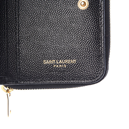 Saint Laurent Grain De Poudre Matelasse Chevron Monogram Compact Zip Around Wallet Black 7 of 11