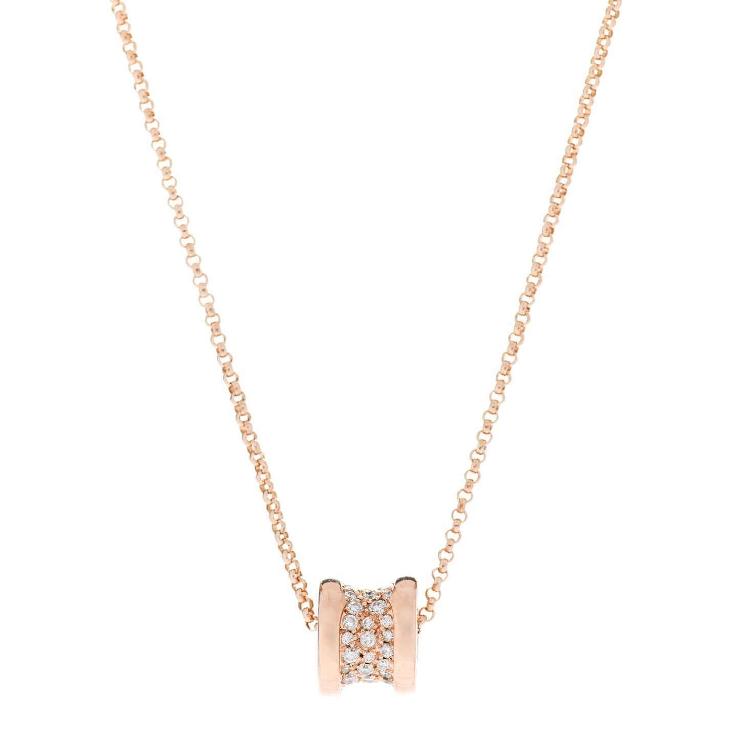 18K Rose Gold Diamond Small B.Zero1 Pave Pendant Necklace