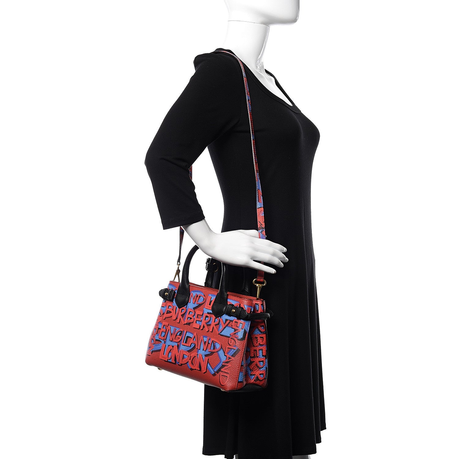 Burberry Grainy Calfskin Graffiti Print Small Banner Tote Black 2 of 11
