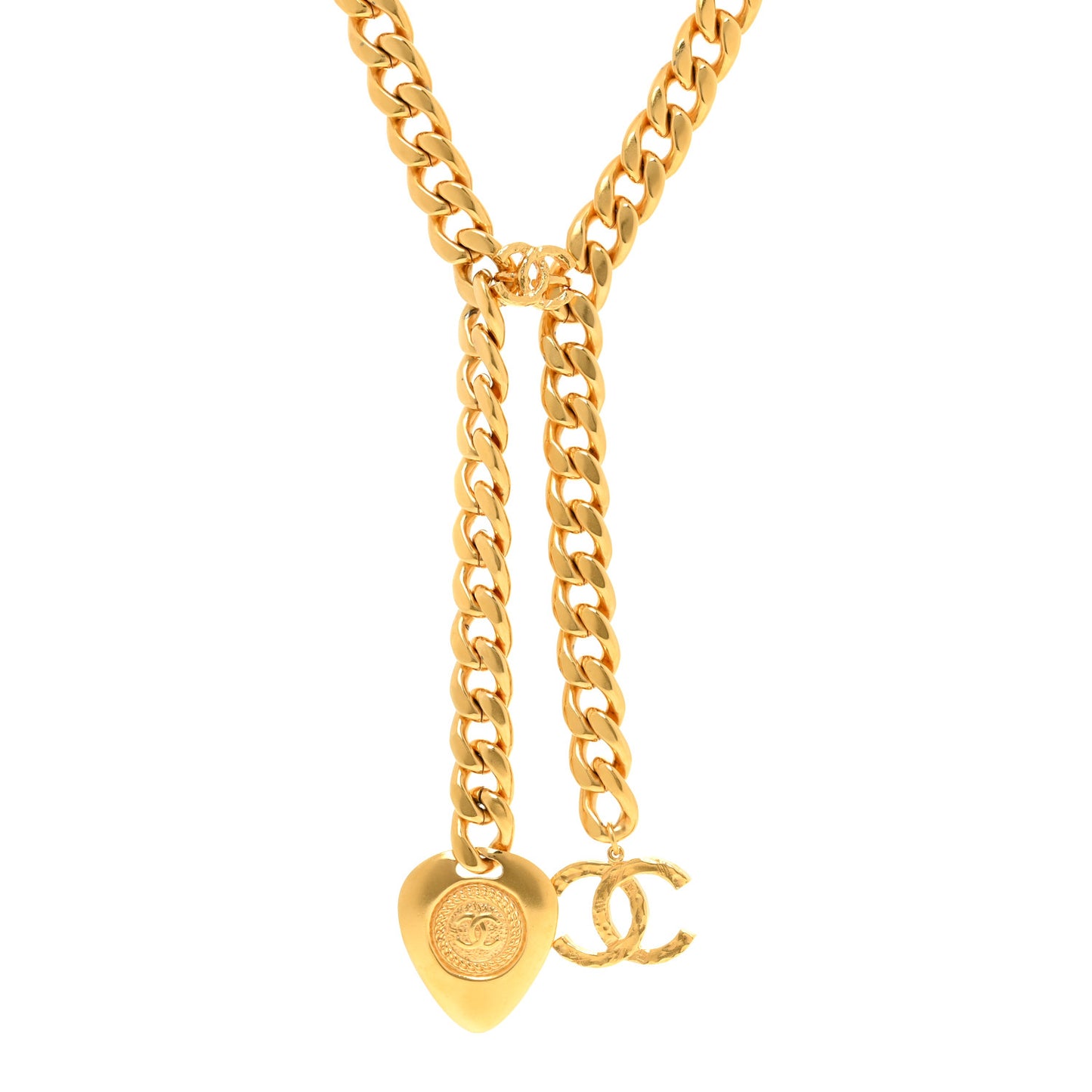 Metal Chain Link CC Pendant Choker Necklace Gold