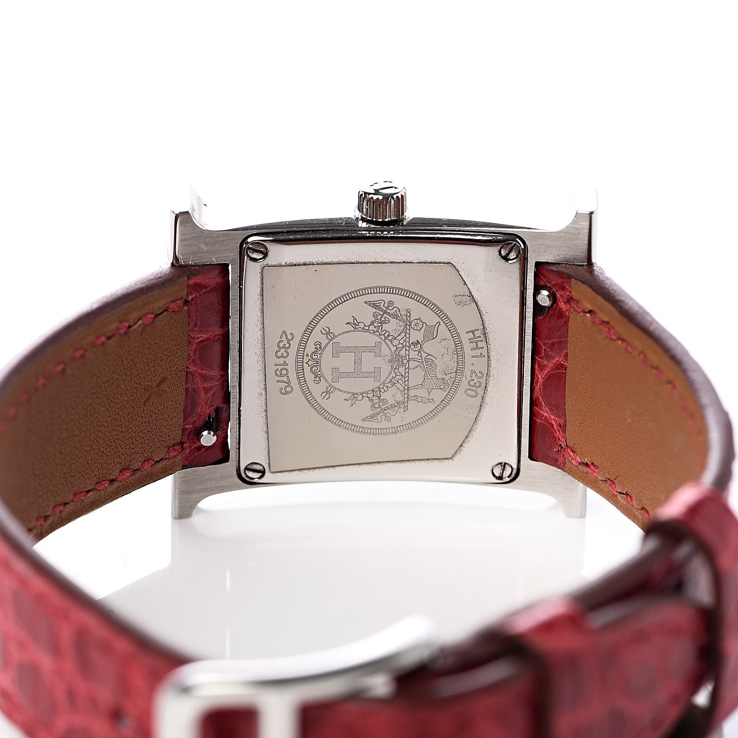 Hermes Stainless Steel Alligator Diamond Bezel 21mm Heure H Hour Quartz Watch Braise 5 of 9