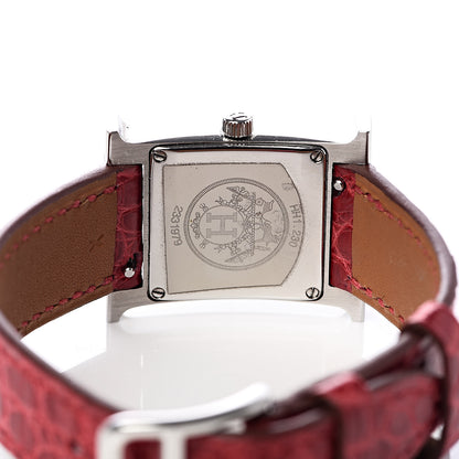 Hermes Stainless Steel Alligator Diamond Bezel 21mm Heure H Hour Quartz Watch Braise 5 of 9