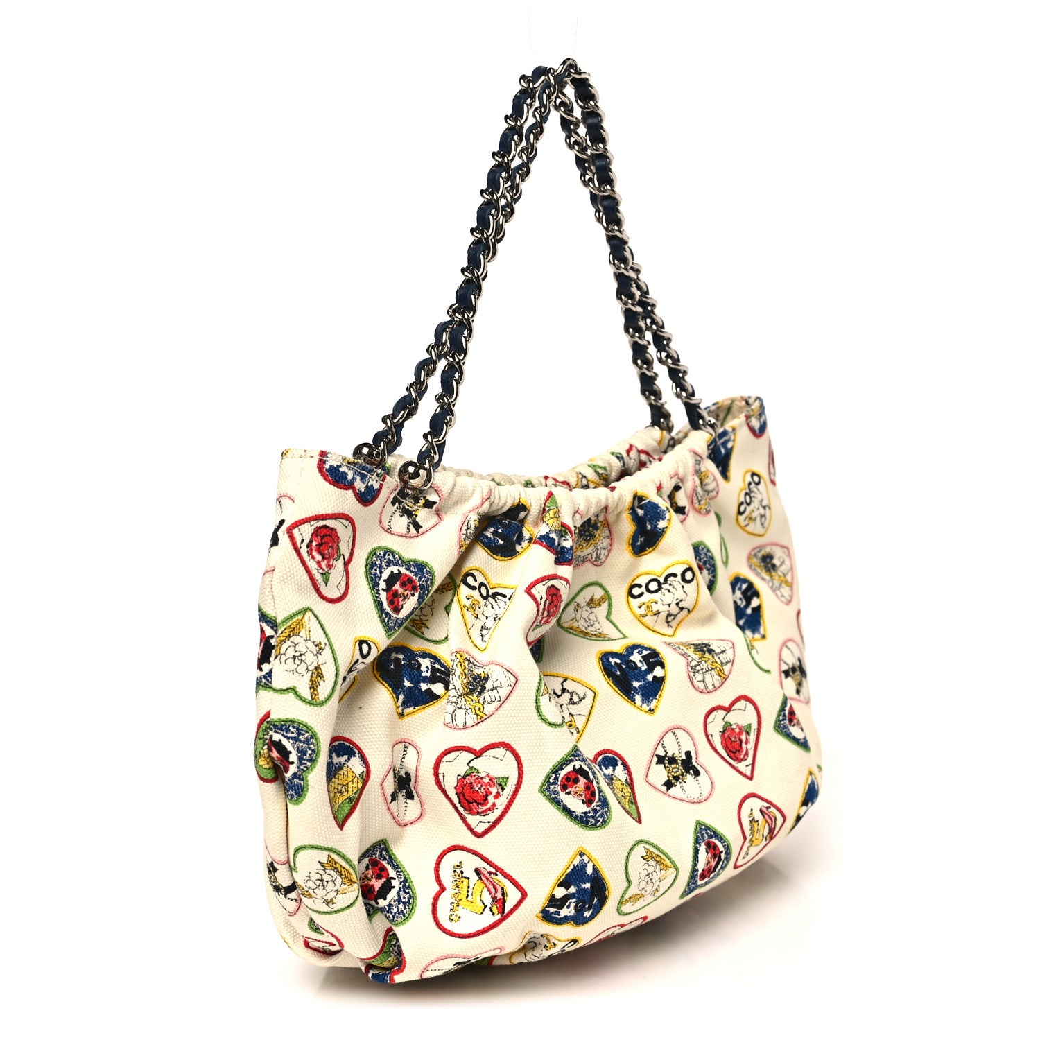 Chanel Canvas Coco Hearts Shoulder Bag White 3 of 10