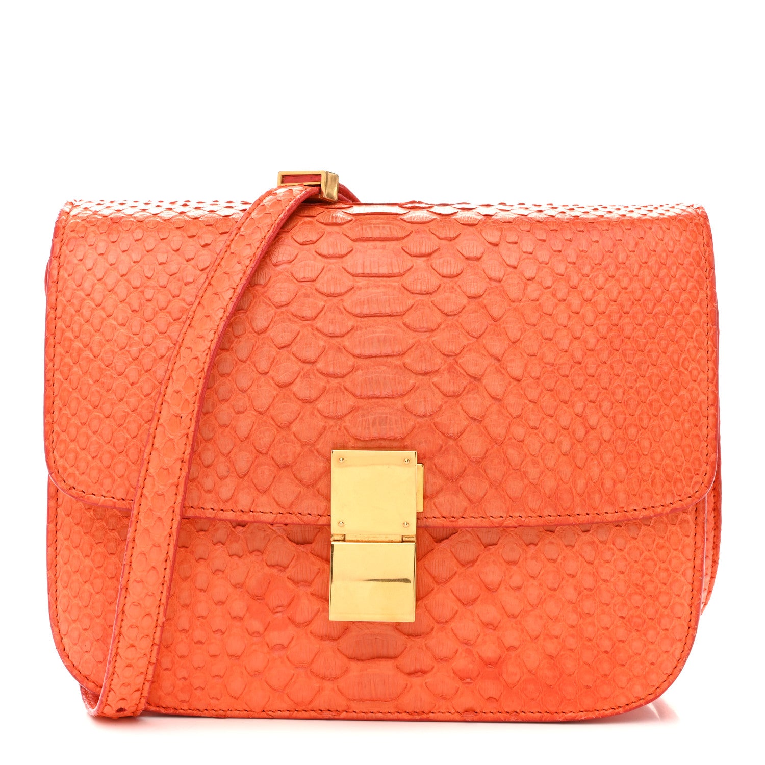 Celine Snakeskin Medium Classic Box Flap Orange 1 of 17