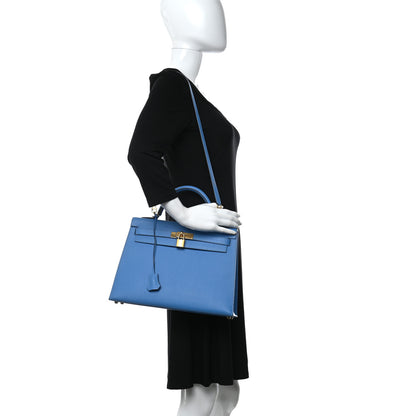 Hermes Epsom Kelly Sellier 32 Bleu Paradis 2 of 10