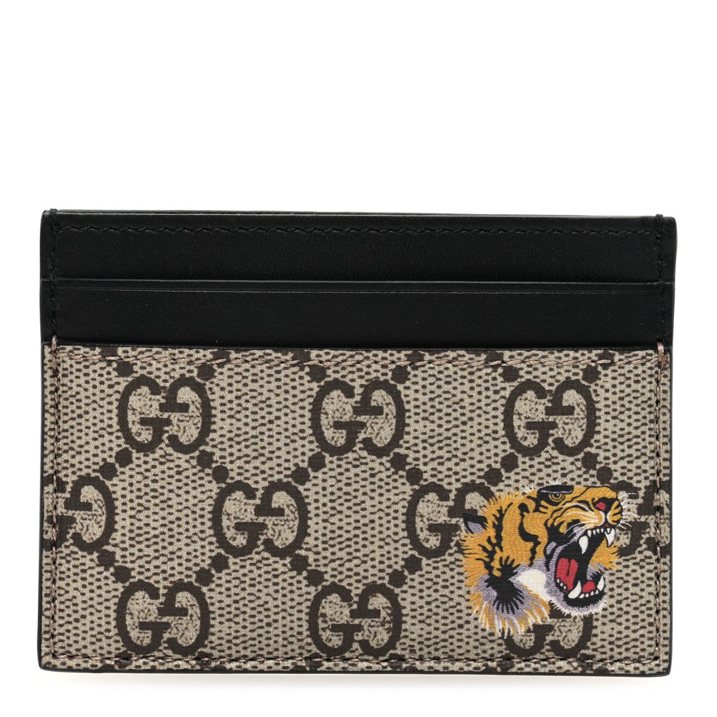 GG Supreme Monogram Tiger Print Zip Around Card Case Black