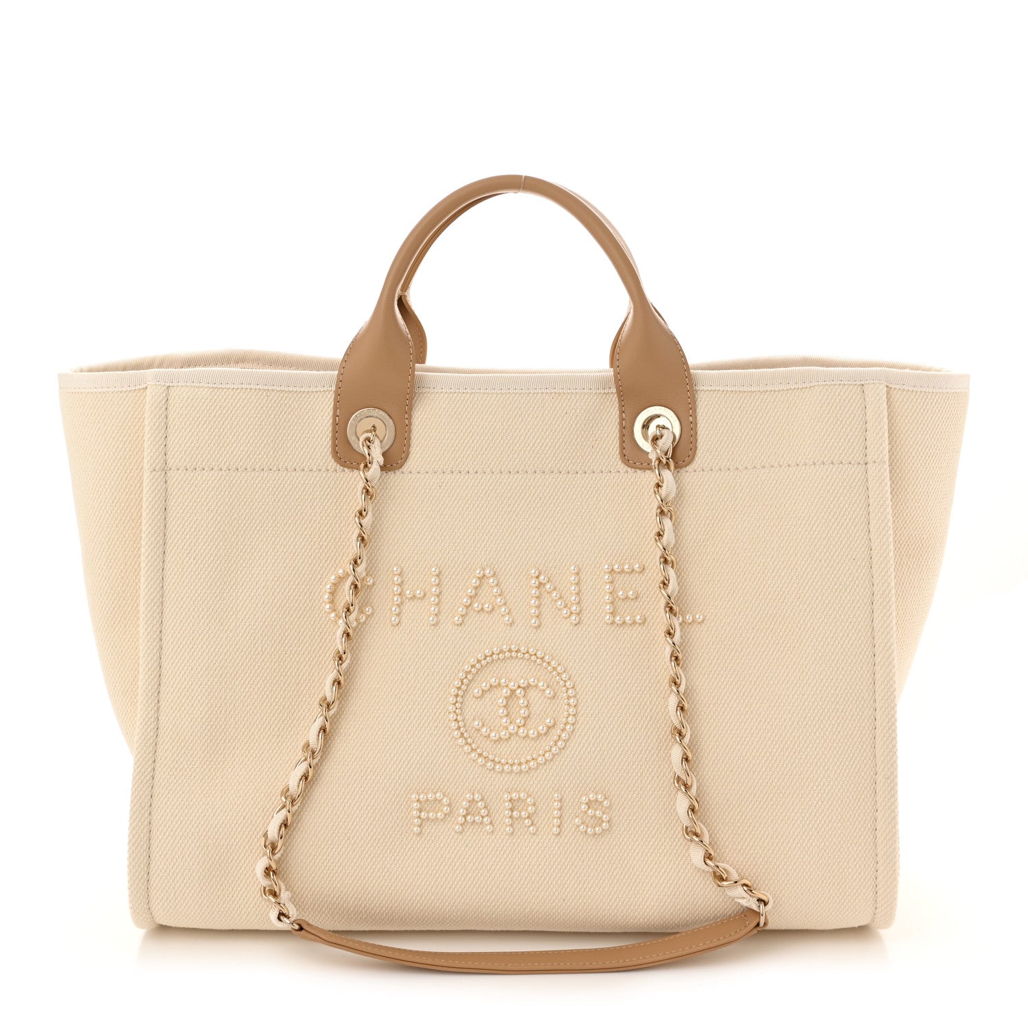 Chanel Canvas Pearl Medium Deauville Tote Ecru Beige 1 of 10