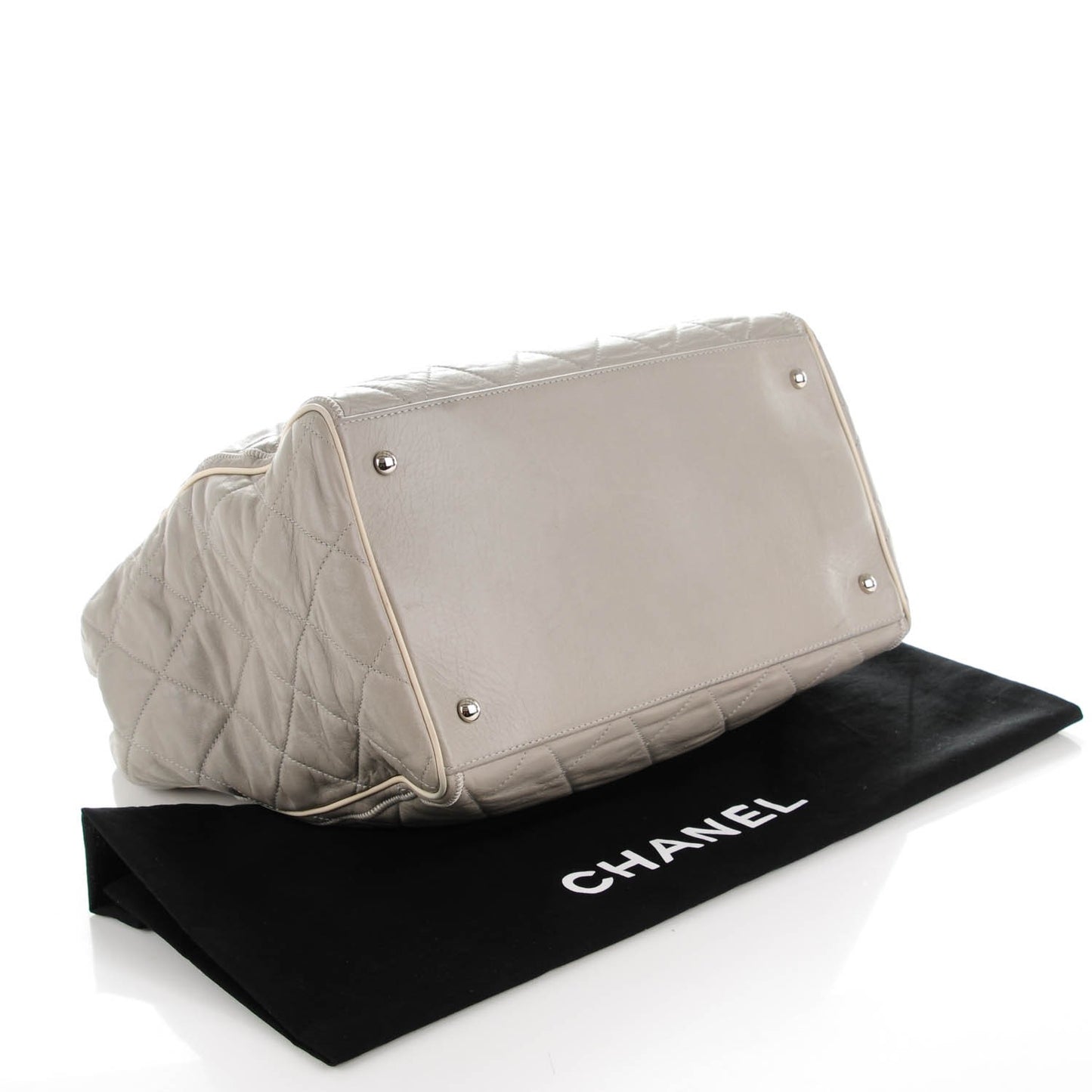 Glazed Lambskin Quilted North South Large Tote Grey
