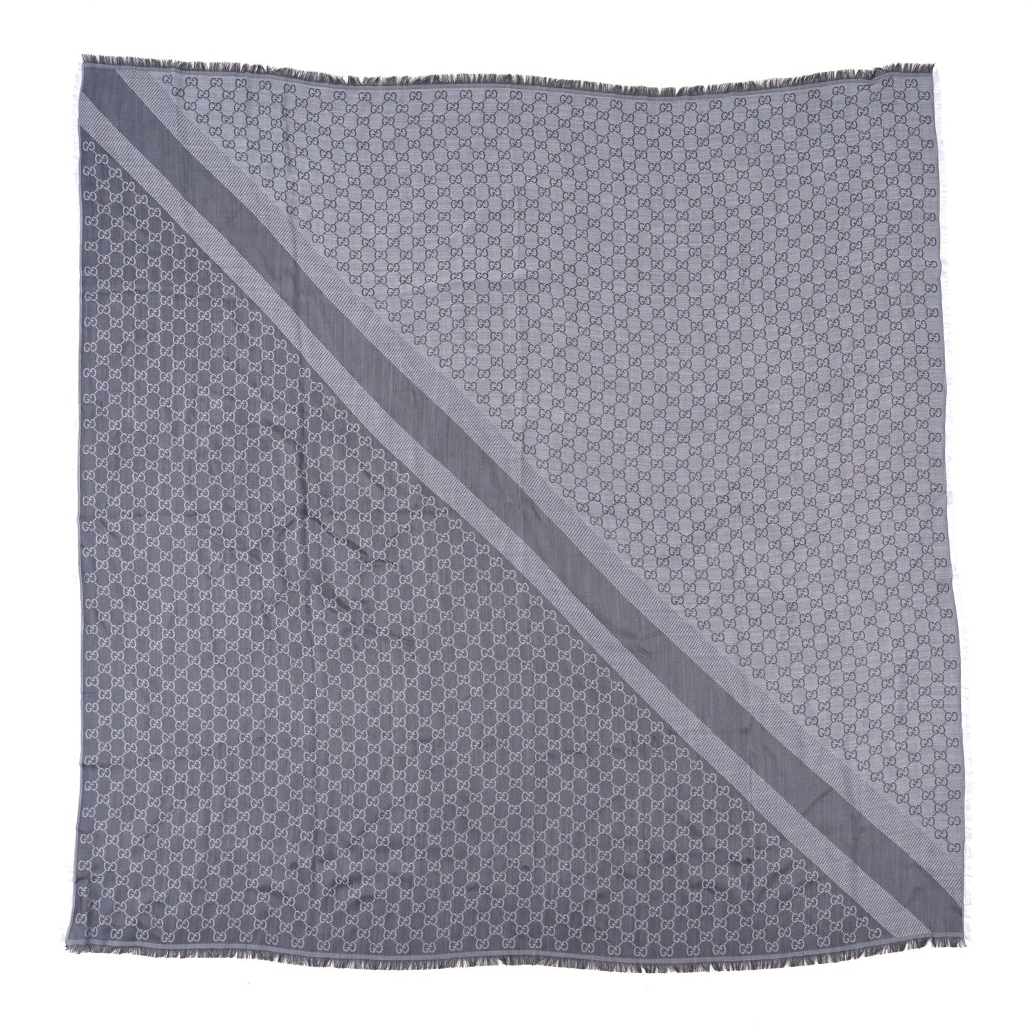 Gucci Wool Silk Monogram GGWeb Fringe Shawl Pearl Medium Grey 1 of 3