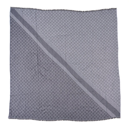 Gucci Wool Silk Monogram GGWeb Fringe Shawl Pearl Medium Grey 1 of 3