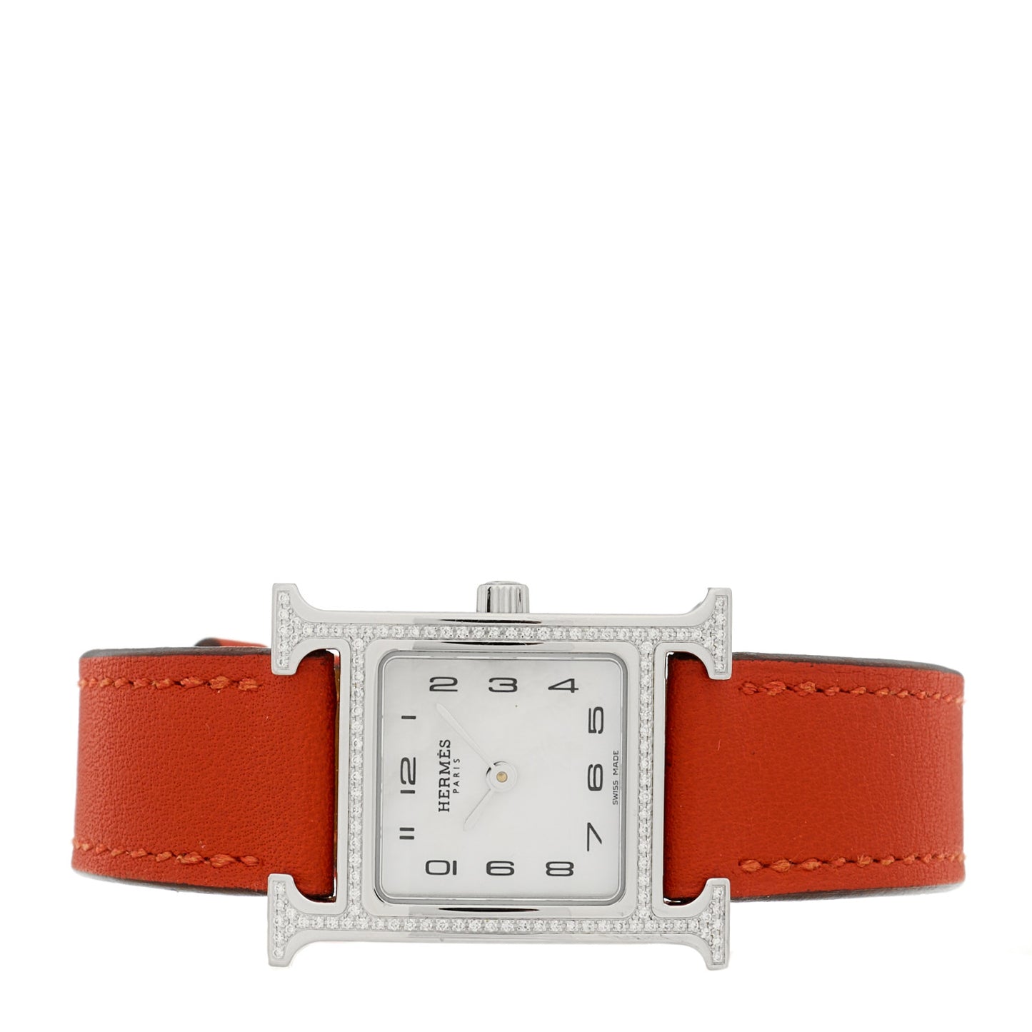 Stainless Steel Swift Diamond Bezel Mother of Pearl 21mm Heure H Hour Quartz Watch Orange