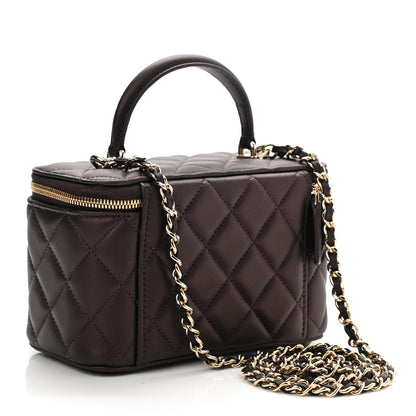 Chanel Iridescent Lambskin Quilted Small Top Handle Vanity Case With Chain Burgundy 3 of 12