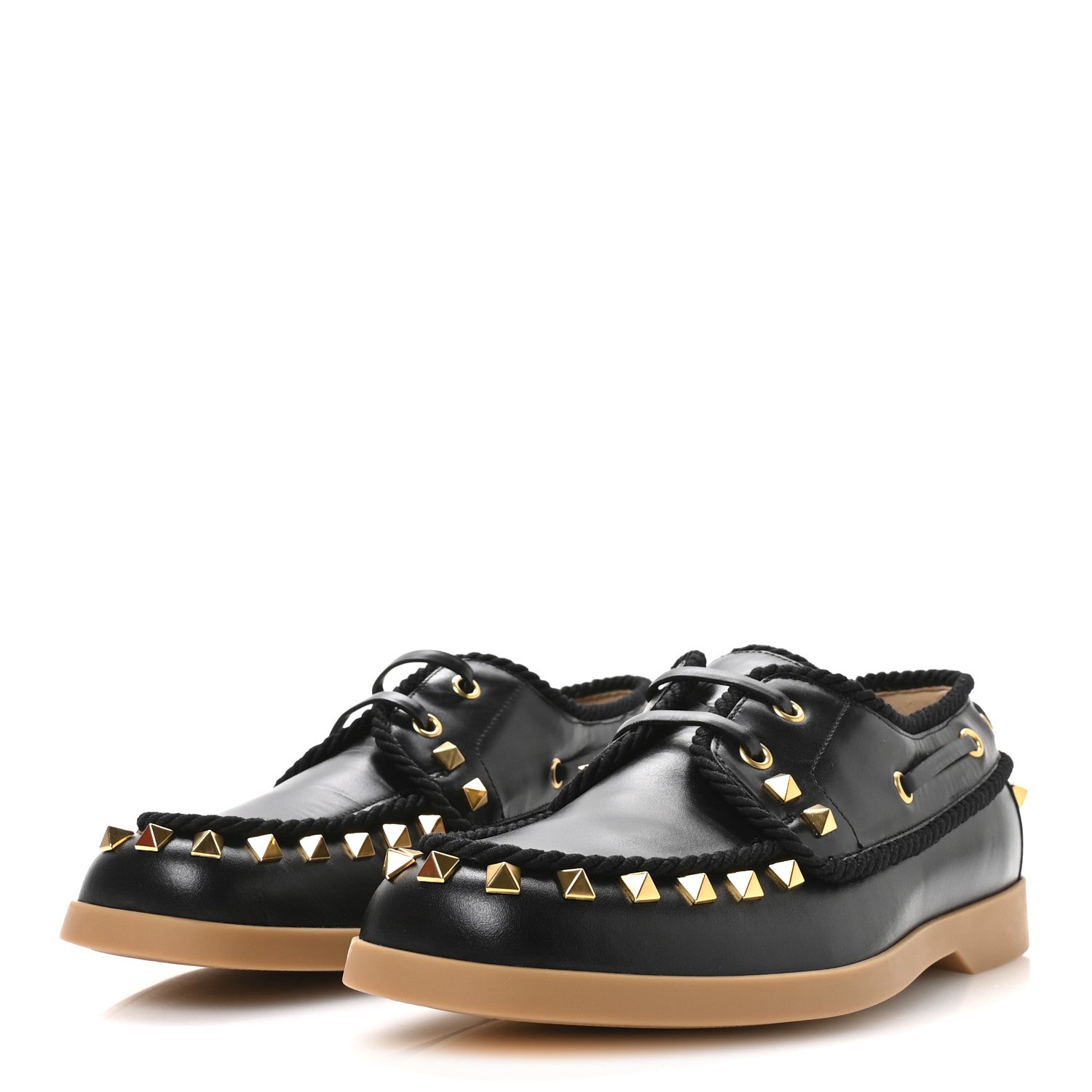 Valentino Garavani Calfskin Rockstud Palm Avenue Boat Shoes 39.5 Black 4 of 9