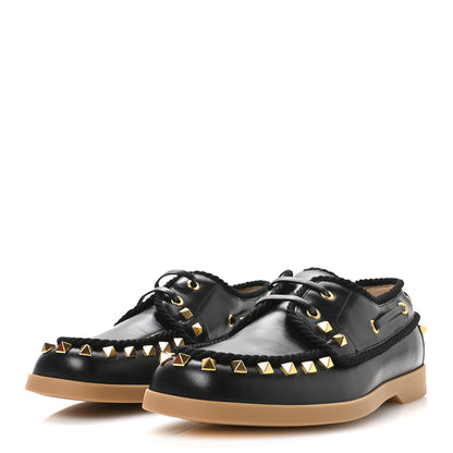 Valentino Garavani Calfskin Rockstud Palm Avenue Boat Shoes 39.5 Black 4 of 9