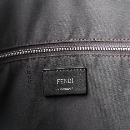 Fendi Glazed Fabric Vitello Century FF 1974 Stamp Patch Shopping Tote Mogano Panna Black 6 of 10