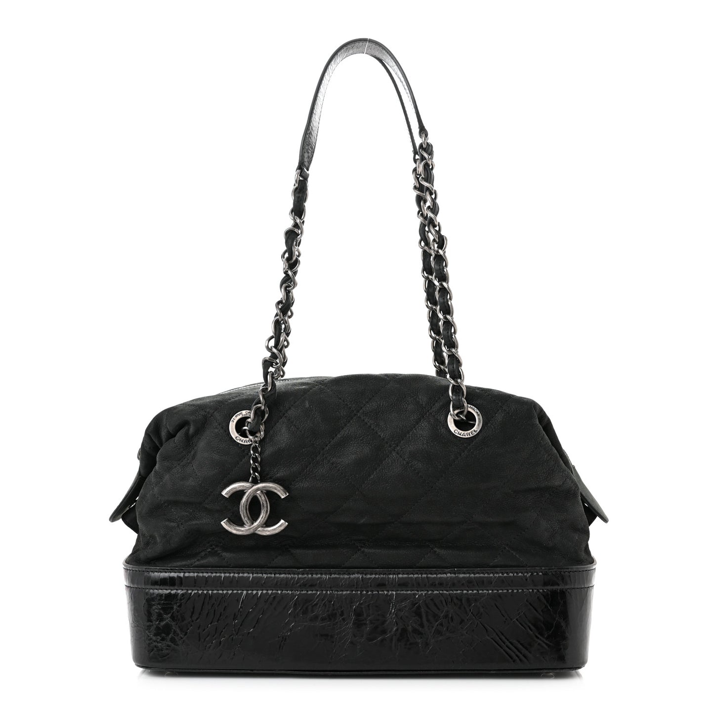 Iridescent Calfskin Quilted VIP Bowling Bag Black