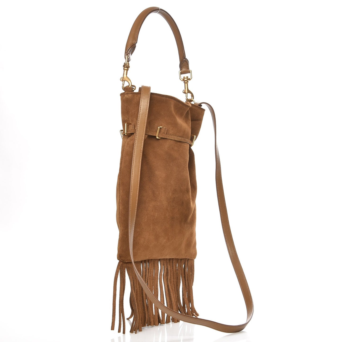 Suede Fringe Small Monogram Bucket Bag Light Ocre