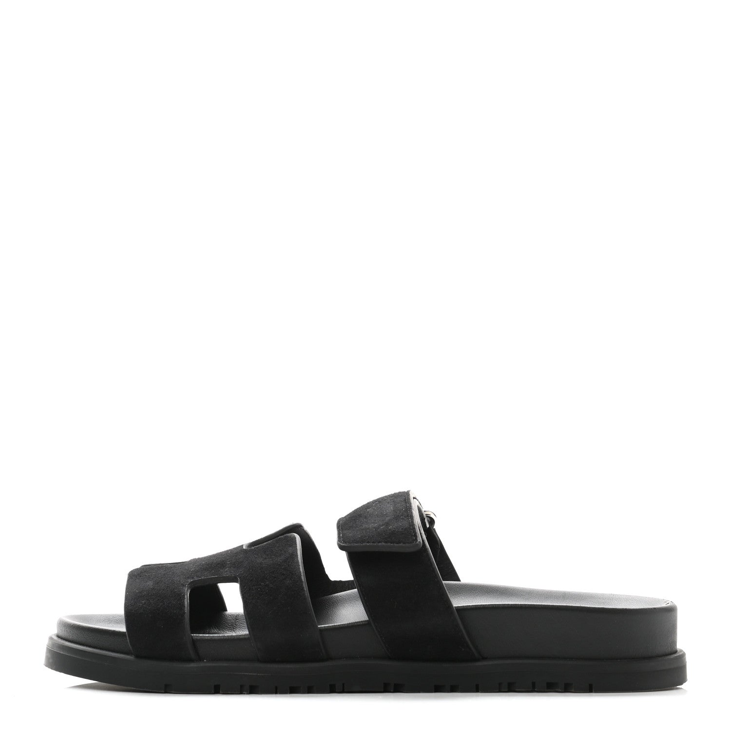 Hermes Suede Goatskin Womens Chypre Sandals 37 Black 1 of 9