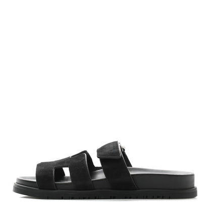 Hermes Suede Goatskin Womens Chypre Sandals 37 Black 1 of 9