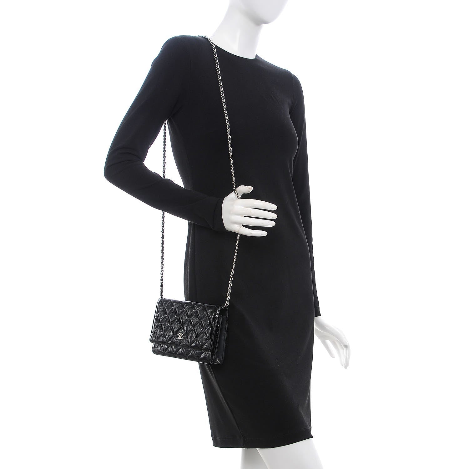 Chanel Patent Quilted Wallet On Chain WOC Black 2 of 9