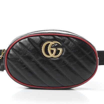 Gucci Azalea Calfskin Matelasse Diagonal Torchon GG Marmont Belt Bag 85 34 Black Romantic Cerise 8 of 11