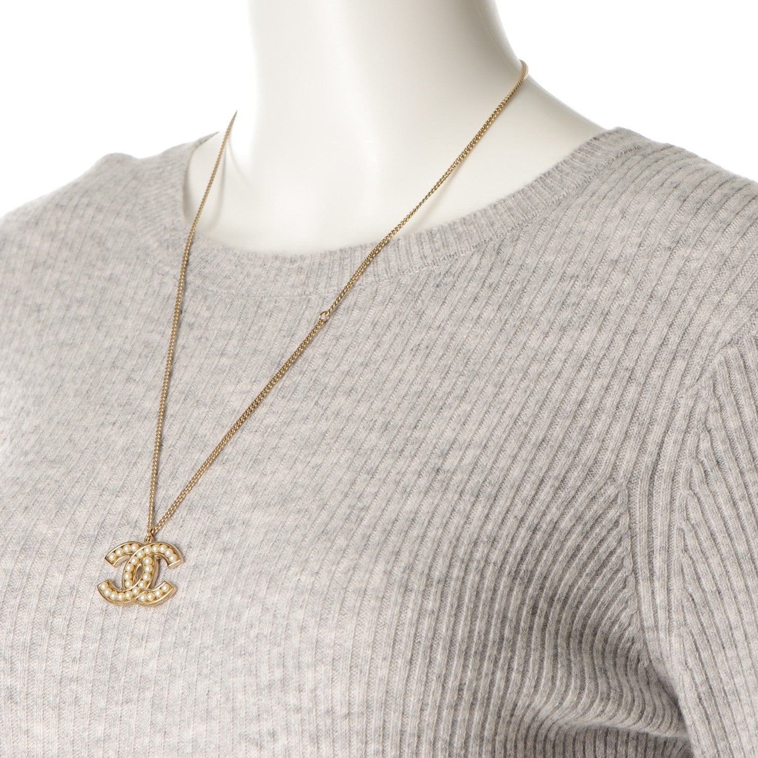 Chanel Pearl CC Pendant Long Necklace Light Gold 2 of 4