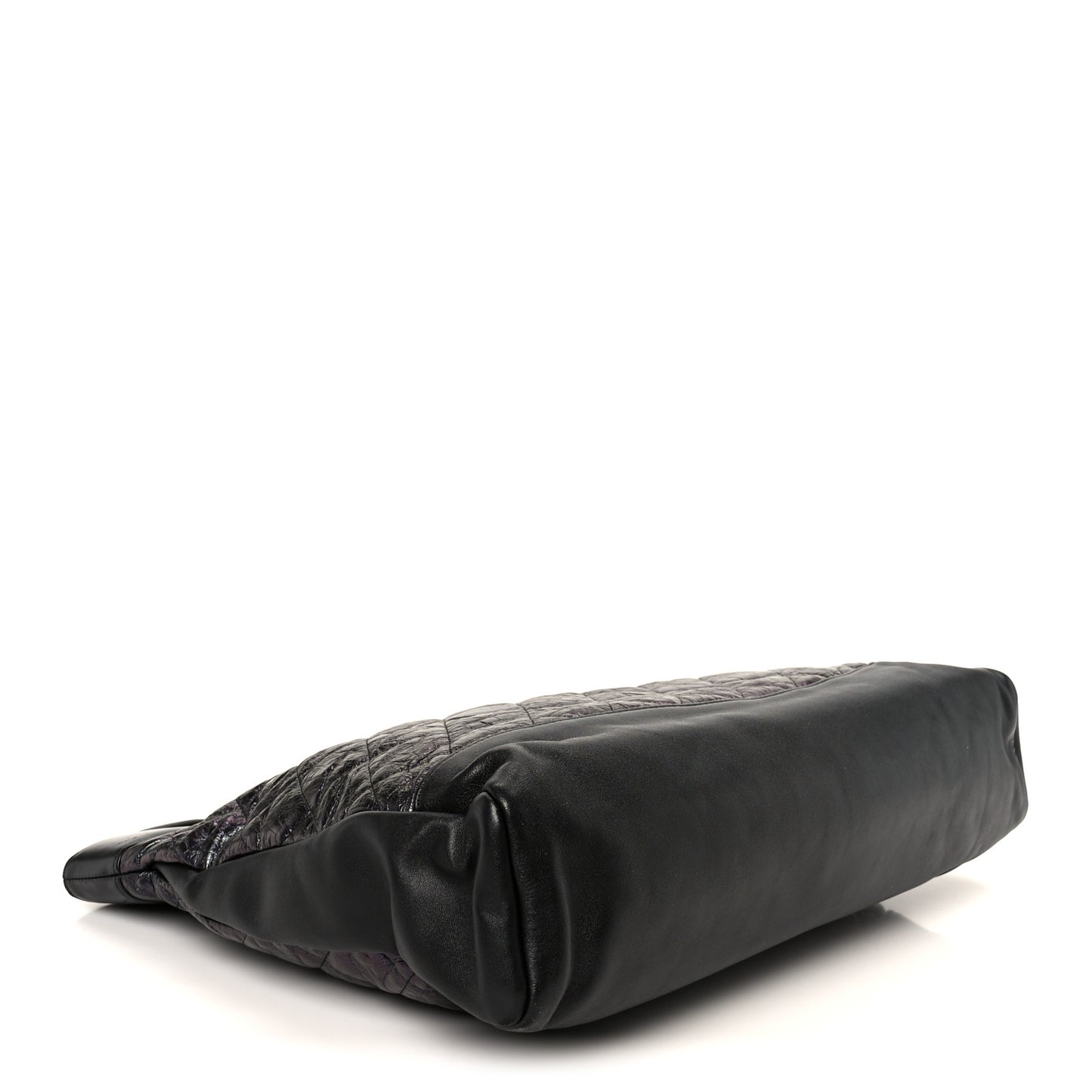 Crumpled Calfskin Quilted 31 Large Shopping Bag Black