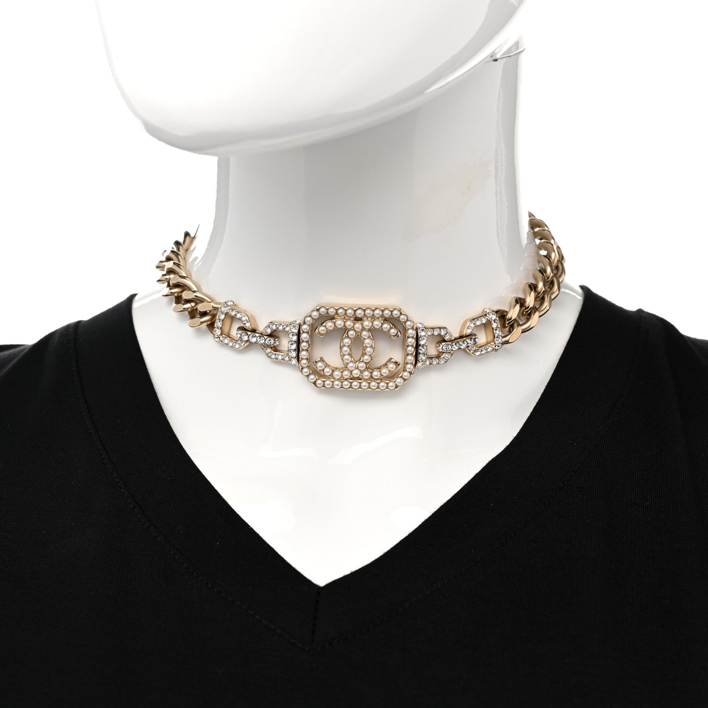 Crystal Pearl CC Vendome Choker Light Gold