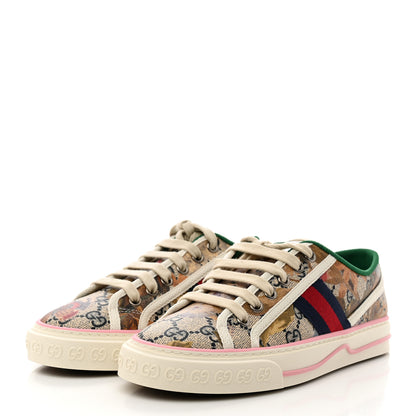 Gucci GG Supreme Monogram Water Flora Web Womens 1977 Tennis Sneakers 36 Beige Blue Multicolor Mystic White 3 of 8