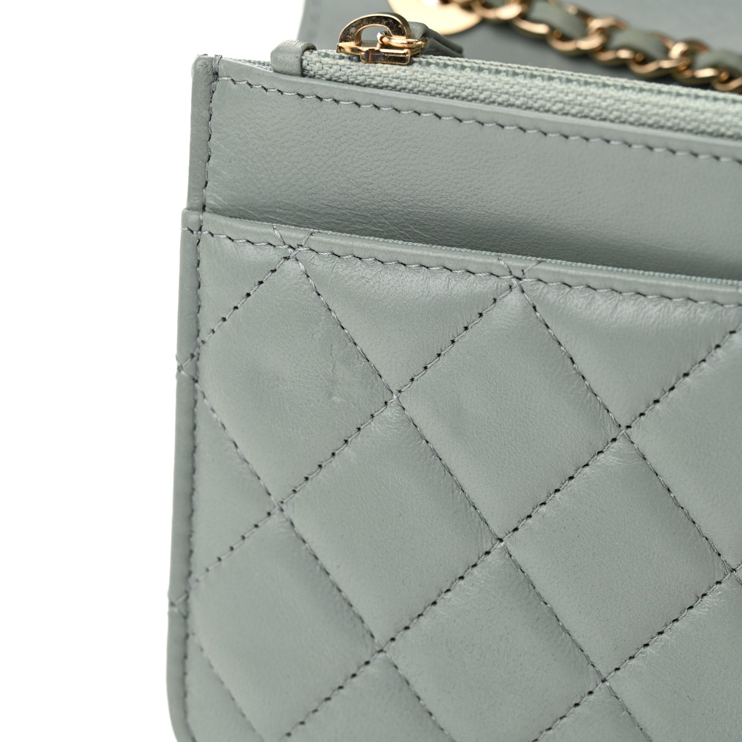 Lambskin Quilted Trendy CC Wallet On Chain WOC Grey