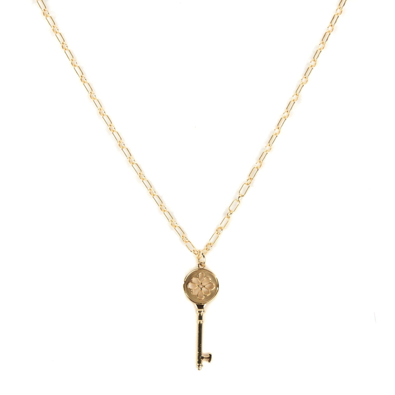 Tiffany 18K Yellow Gold Petals Key Pendant Necklace 1 of 7