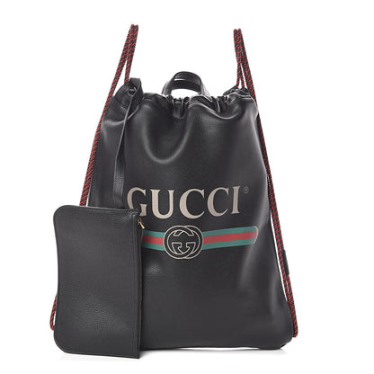 Gucci Calfskin Logo Drawstring Backpack Black 1 of 11