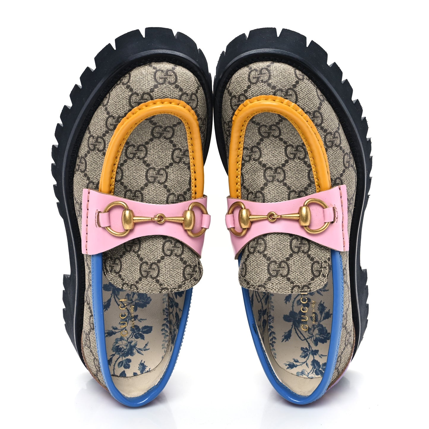 GG Supreme Monogram Cordovan Lux Womens Harald Horsebit 25mm Platform Loafers 37.5 Beige Sugar Pink Crop Shine Purple Marine