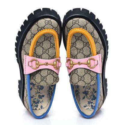 Gucci GG Supreme Monogram Cordovan Lux Womens Harald Horsebit 25mm Platform Loafers 37.5 Beige Sugar Pink Crop Shine Purple Marine 2 of 9